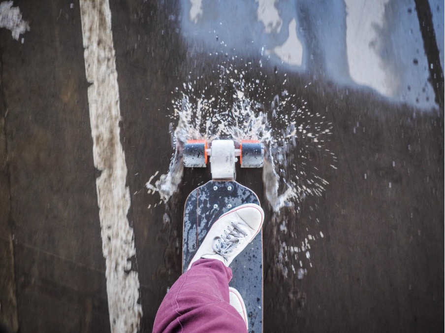 Skating in wet pavement