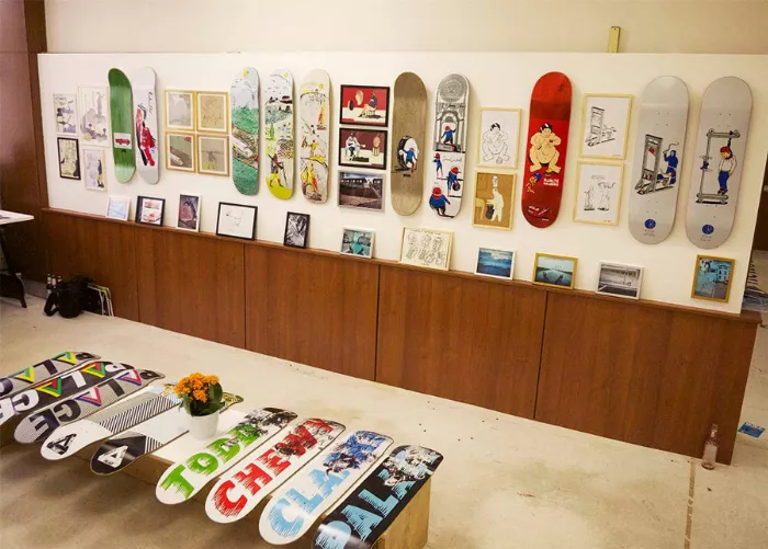 A booth showcasing independent skateboard brands