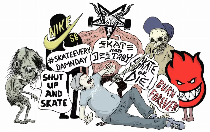 A cartoon illustration depicting a skateboarder looking unenthusiastic with the text 'Don't Skate'