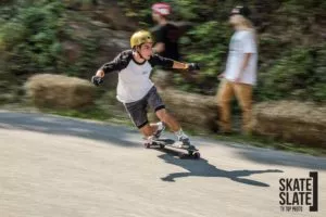 A classic half-shell helmet on a skateboarder