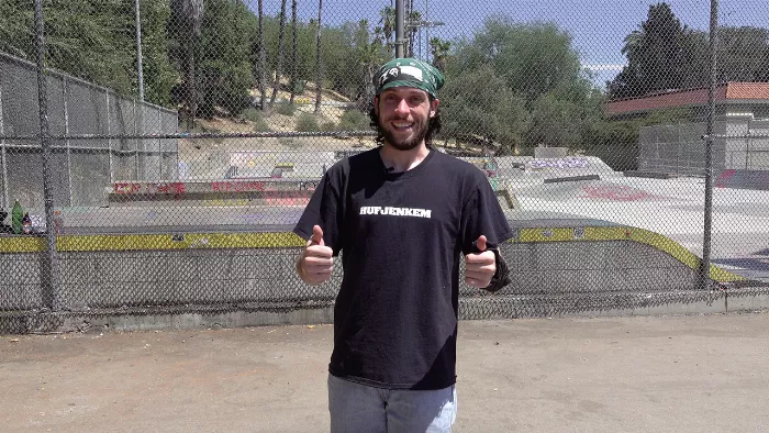 A close-up view of a skater at the El Sereno Skate Park, showcasing the relaxed and authentic vibe of the interviews