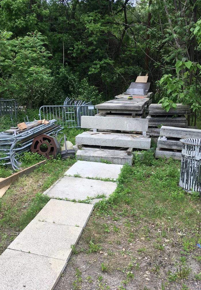 A close-up view of the ledges at the Love Park graveyard