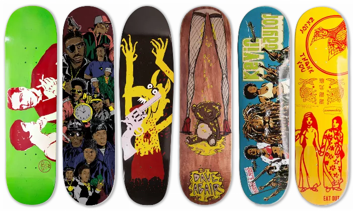 A collection of Scumco skateboards