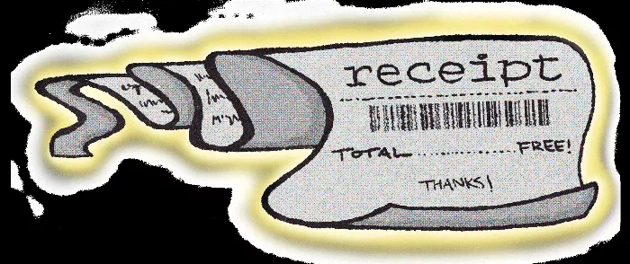 A digital illustration of a receipt with the word &quot;scam&quot; written on it.