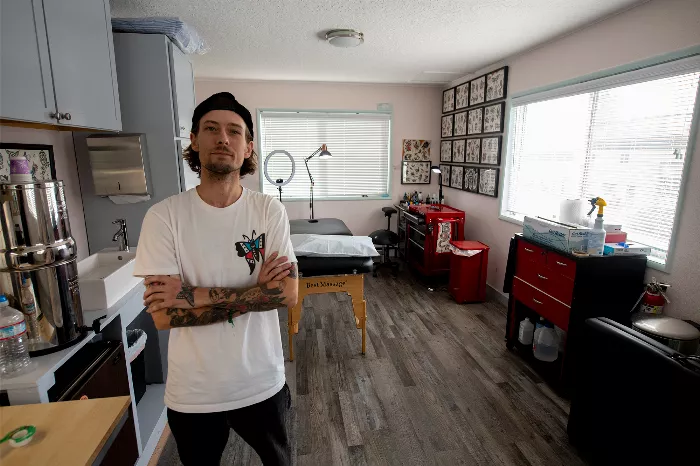 A photograph of the interior of Tyler Bledsoe's tattoo shop