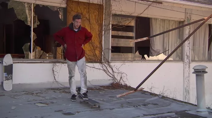 A screenshot from The Earthers video showing Jake Keenan using Google Earth to locate skate spots