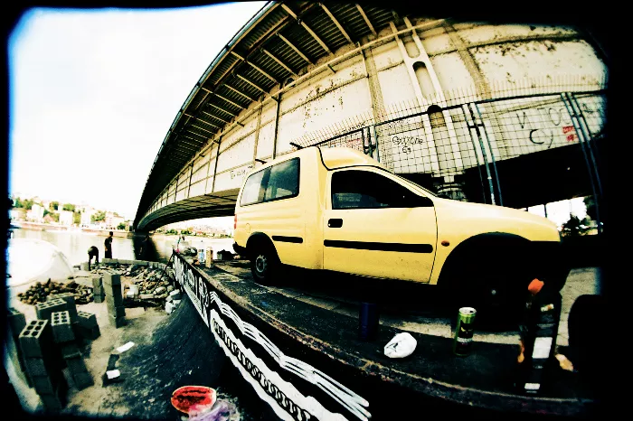 A skater doing a trick at the Belgrade DIY spot