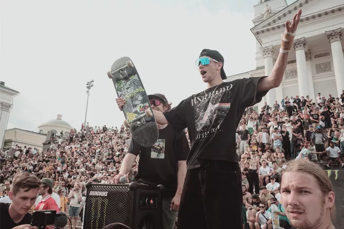 A skater performs a trick at the Helsinki HELride event