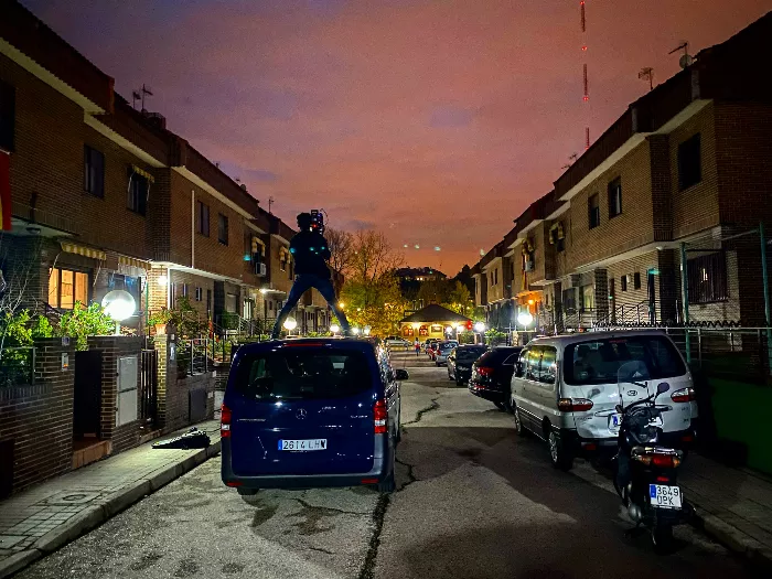 Alfredo, the cameraman, filming the skatepark from Ignacio's parents house.