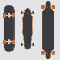 An illustration showing the different shapes of skateboards, longboards, and cruisers.