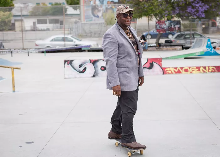 Avery Baxter with a skateboard