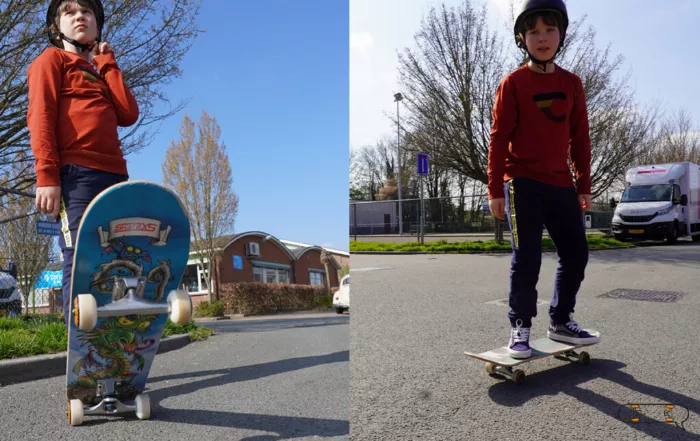 Boy on a SkateXS skateboard