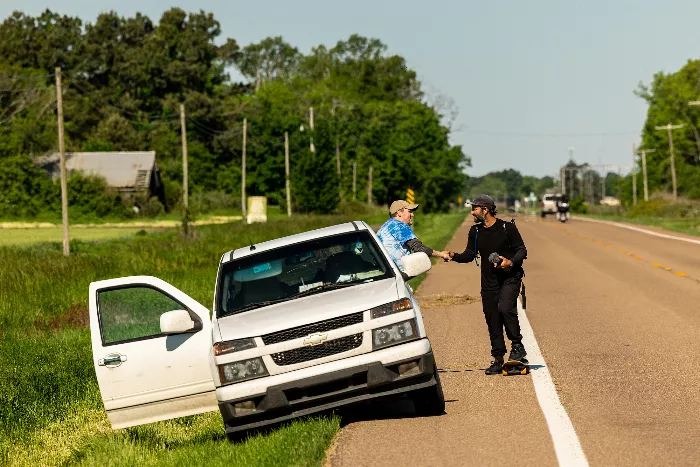 Chad Caruso with skateboarders joining him on his journey