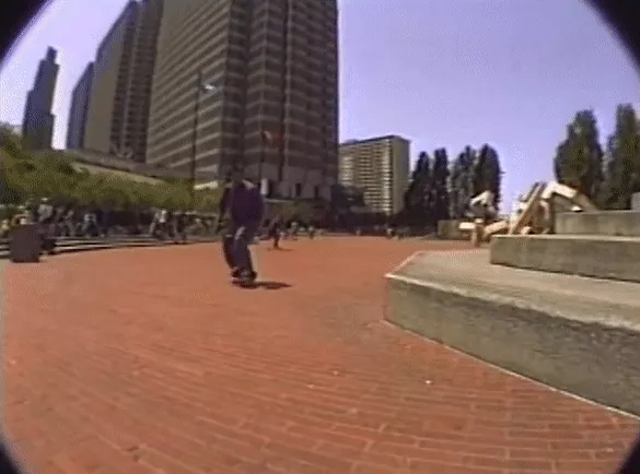 Chico Brenes performing a noseslide nosegrind fakie nosegrind across the C-Block at EMB