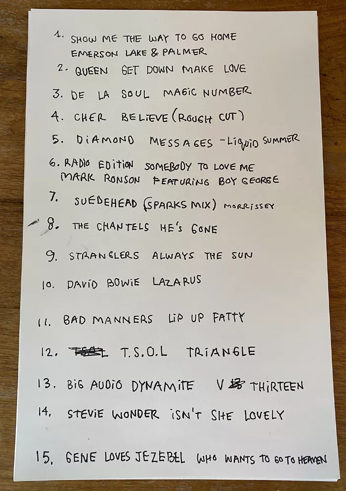 Close up of the track list for Mark Gonzales mix