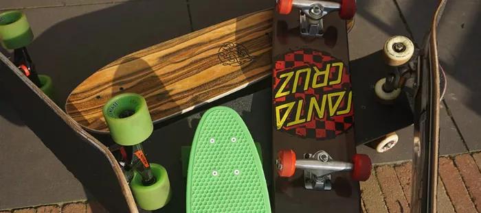 Collection of skateboard setups for beginners, showcasing different color and brand combinations