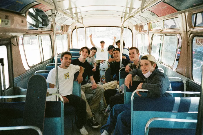 Crew on bus