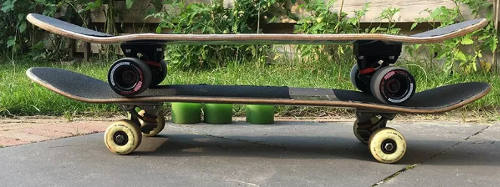 Different types of longboard wheels on skateboards