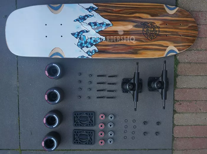 Disassembled longboard parts