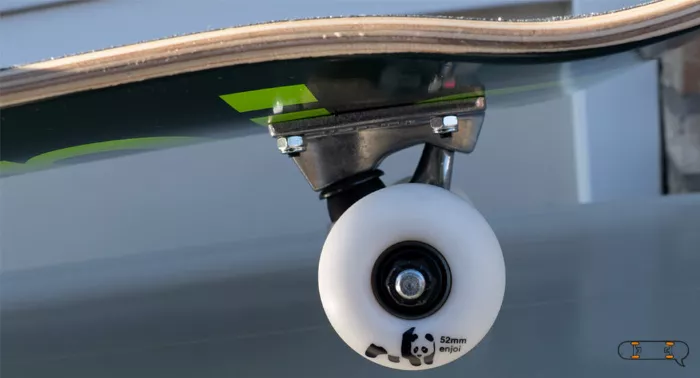 Enjoi skateboard close up of wheels and deck