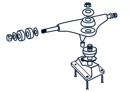 Exploded view of longboard trucks