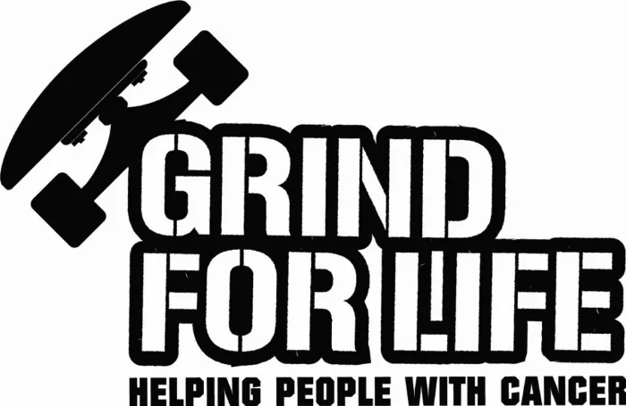 Grind for Life logo with skateboard graphic and text