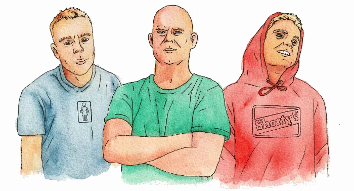 Group portrait of Markus Seppälä, Maikel Jas, and Paul Jensen, the core team behind SkateVideoSite