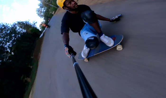 Heelside slide on longboard