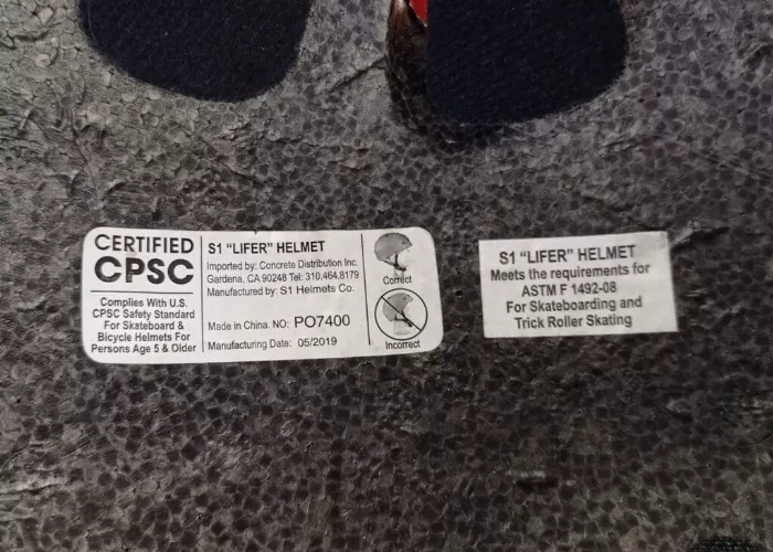 Image showing an example of helmet certifications on an OutdoorMaster helmet