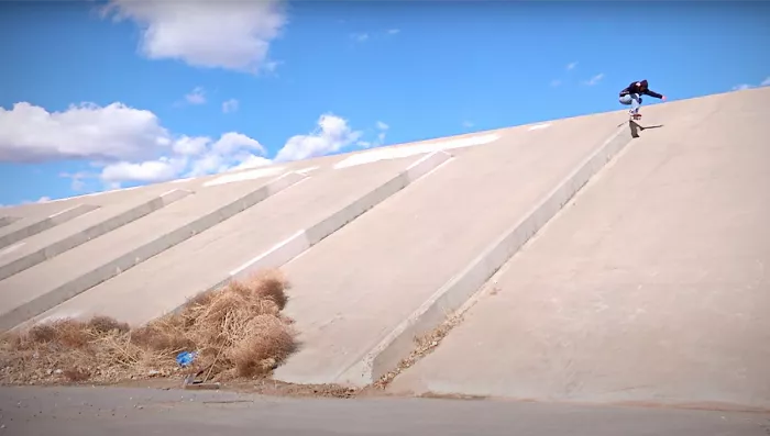 Jake Keenan and friends skating a ditch in New Mexico