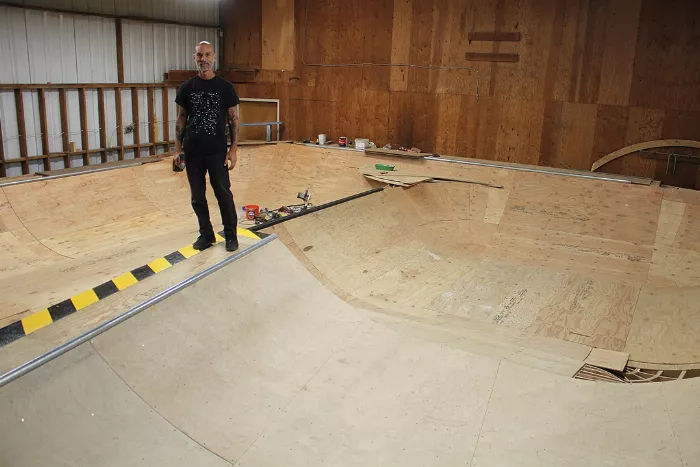 Joel Jutagir and friends at his backyard skate spot