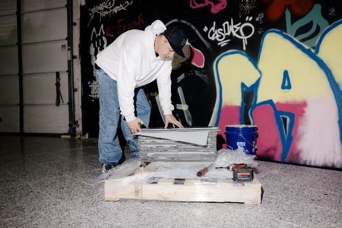 Josh Kalis grinding a ledge at the new skatepark