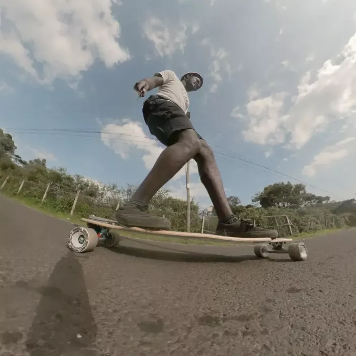 Leaning back on the longboard