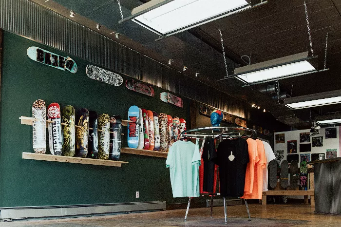 Levi Metz standing inside his skate shop