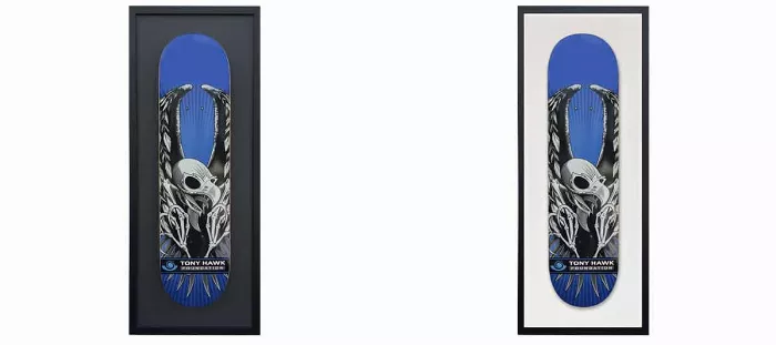 Longboard decks displayed inside a professional looking frame