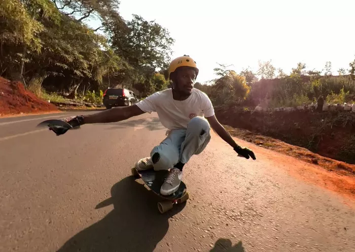 longboard through a heelside turn