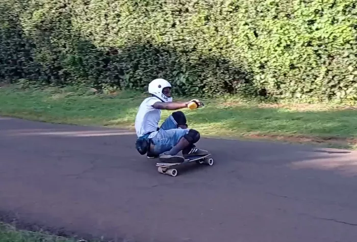 Longboarder sliding on the Pro-Fluxx wheels