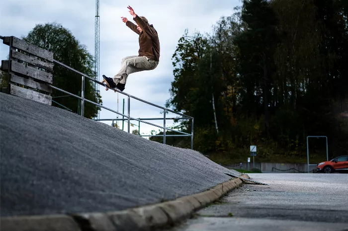 Ludvig Håkansson captured mid-trick while skateboarding