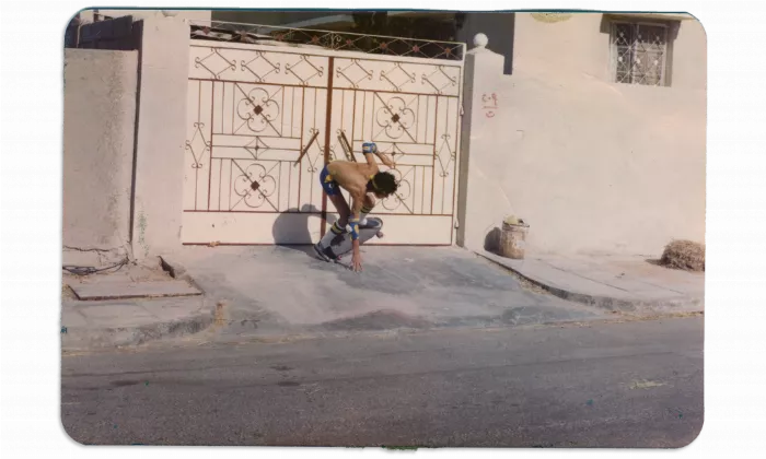 Mo Kamel with a skateboard