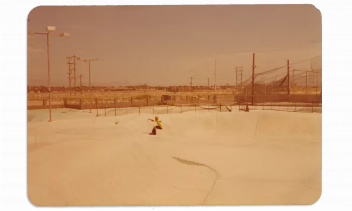 Mo Kamel with his skateboard