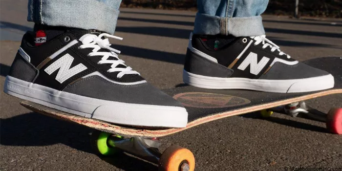 New Balance Numeric 306 Skate Shoes on a skateboard, demonstrating their fit and performance