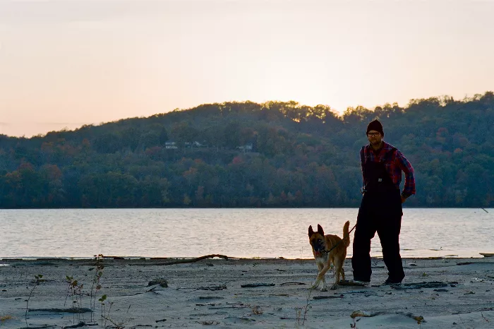 Patrick O'Dell with his dog, a symbol of the personal side of the documentarian.