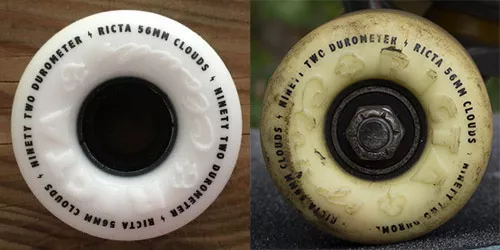 Ricta Clouds longboard wheels showing yellowing over time