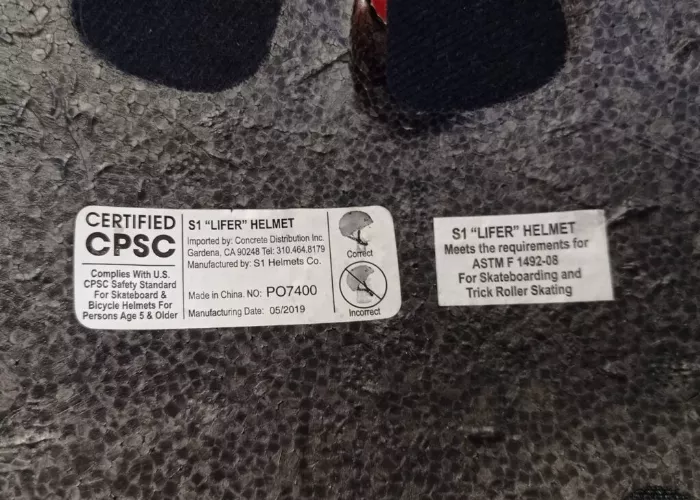 S1 Lifer helmet with CPSC and ASTM certifications