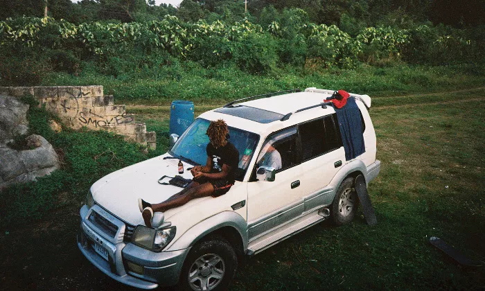 Sam Zentner skateboarding in Jamaica