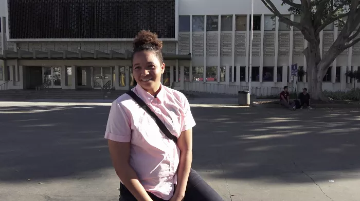 Samarria Brevard at the LA courthouse, showcasing her skateboarding skills