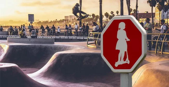 scooter forbidden sign at a skatepark