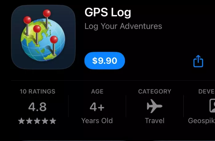 Screenshot of GPS log app