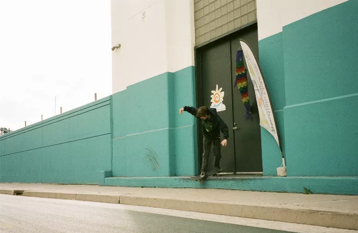 Shane Farber skating with a stylish outfit