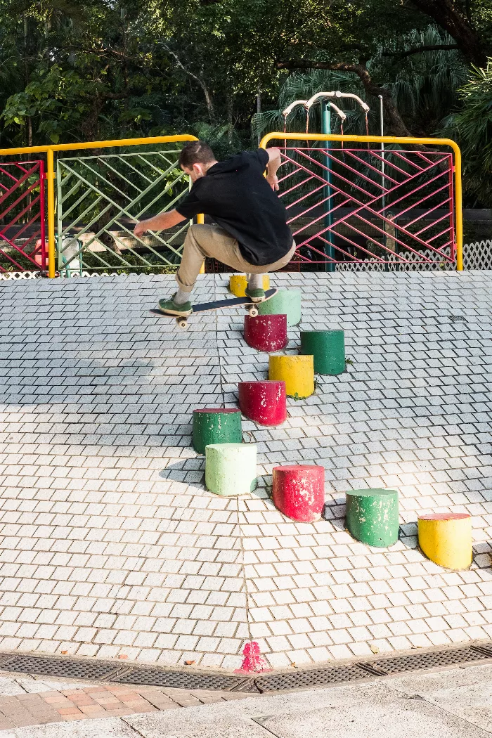 Skaters exploring a unique spot in Hong Kong